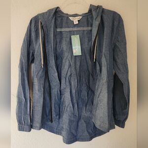🌟2 For $25 Coldwater Creek Chambray Blue lightweight Hooded Jacket Size Small